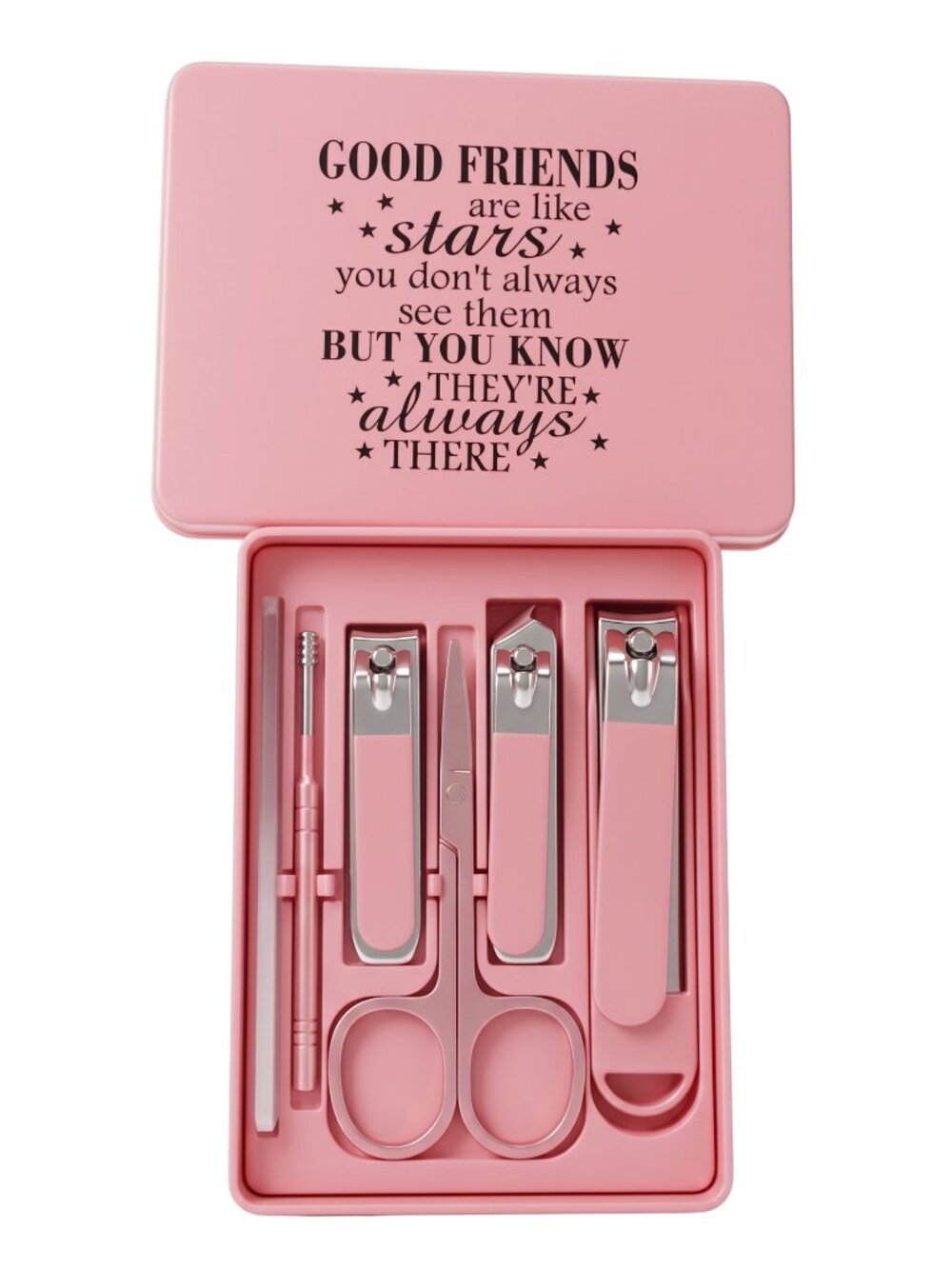 NIP | Pink 6-Piece Manicure Pedicure Grooming Travel Set With Quote Gift Case